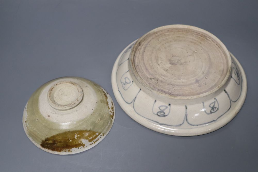 A Chinese Tang Dynasty Changsha shipwreck bowl and a Vietnamese Hoi An Hoard underglaze blue and white bowl